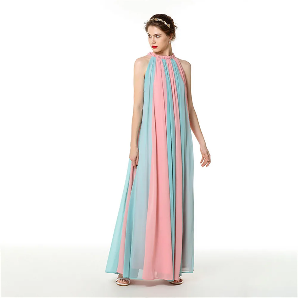Женское вечернее платье-трапеция длинное шифоновое платье контрастных цветов с