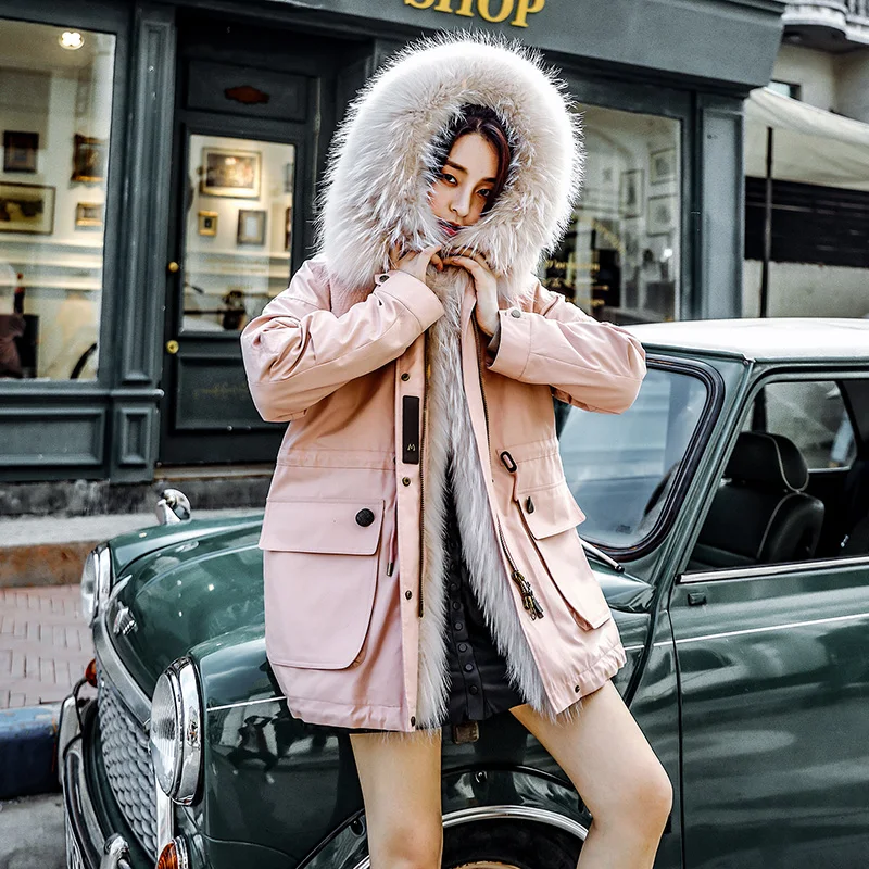 

Высокое качество кролика рекс модное пальто енота меховой воротник с капюшоном женские зимние парки Корейская теплая Женская куртка Ropa Zjt486