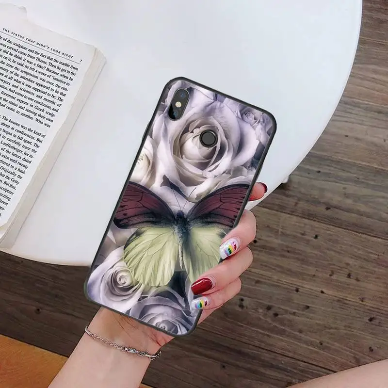 

butterfly on white roses flower Phone Case For Xiaomi Redmi note 7 8 9 t k30 max3 9 s 10 pro lite