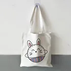 С рисунками животных из мультфильмов Kawaii, принт кролик, Сумки-холсты застежка унисекс сумка-тоут сумки Сумки для покупок сумки через плечо повторное использование складные сумки кавайные