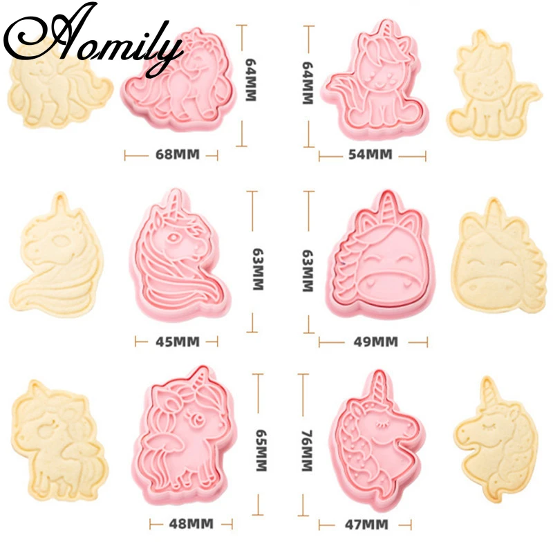 Aomily 6pcs/Set Unicorn Shape Plunger Mold Cake Decorating Tool Biscuit Cookie Cutters Cupcake Mould Fondant Pastry Bake Cutter | Дом и сад