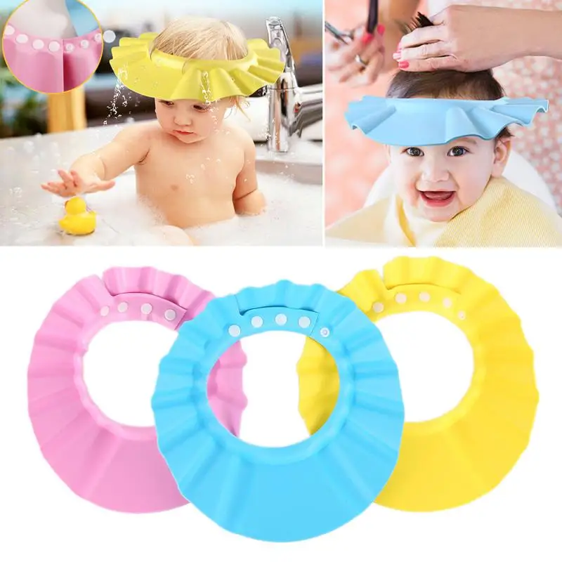 Gorro de ducha con champ&uacute; para ni&ntilde;os, visera de ba&ntilde;o con escudo ajustable, impermeable, protecci&oacute;n de ba&ntilde;o-0
