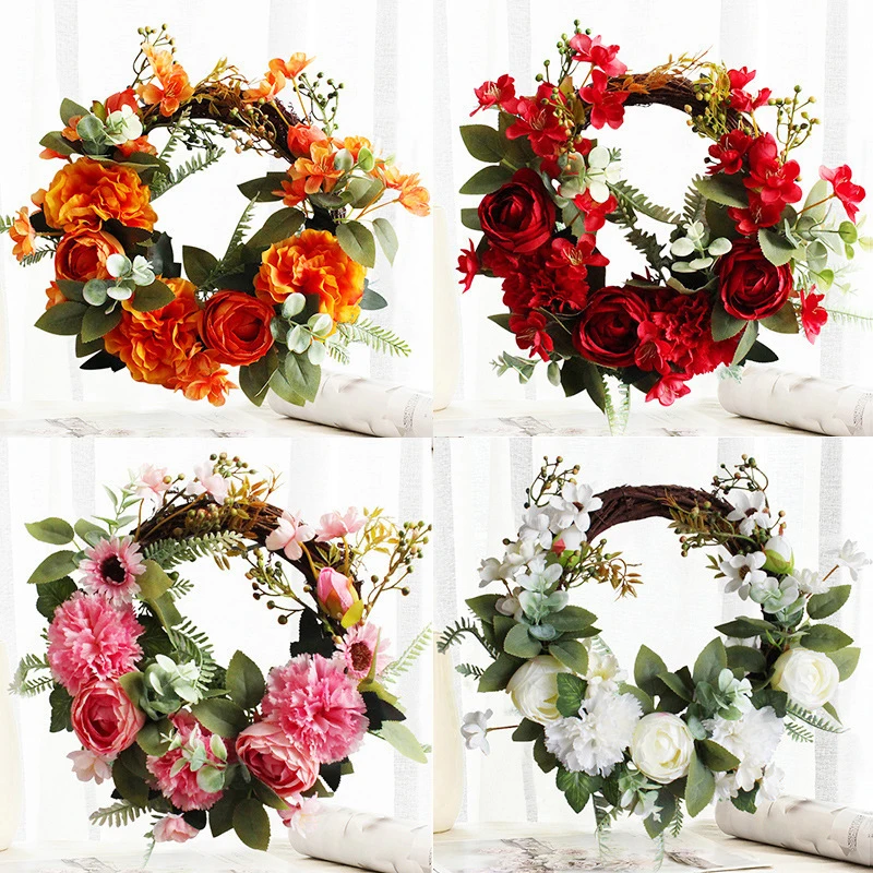 

Colorful Simulated Wreath Lightweight Reusable Garland Hanging Ornament for Porch Farmhouse Garden Decoration Creative Simulated