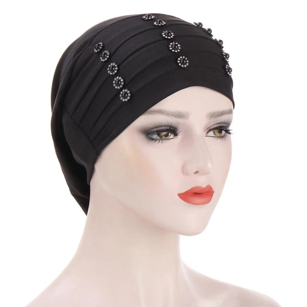

NEW muslim turban underscarf beaded caps forehead cross stretch inner hijabs female headscarf bonnet ladies head wraps