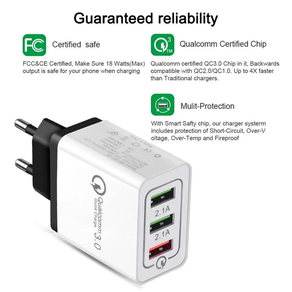Быстрое зарядное устройство USB 5 в 2 4 А QC3.0 быстрое для iPhone Samsung Xiaomi 3 USB|Зарядные
