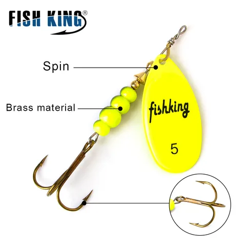 Рыболовная блесна FISH KING, вращающаяся блесна 3,9 г, 4,6 г, 7,4 г, 10,8 г, 15 г, блесна в виде ложки, металлическая блесна с тройными крючками, блесна вертушка,блесна,вертушки для рыбалки,поппер,блесна вращающаяся — детальный вид товара