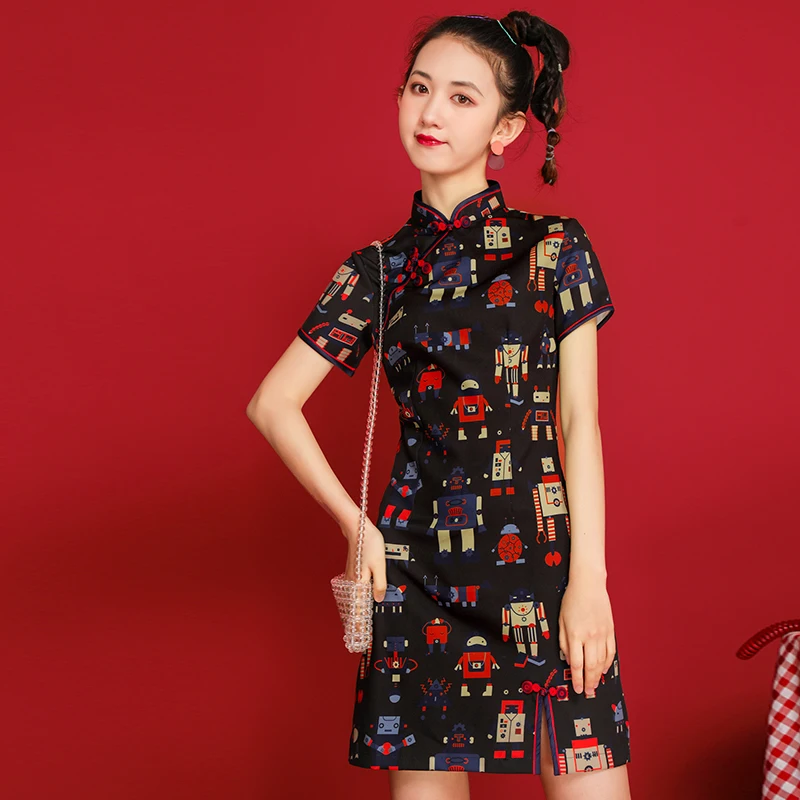 

Summer New Fashion Improved Girls' Cheongsam Chinese Traditional And Ancient Clothes Female Retro Short Sleeve Hanfu DQL3614