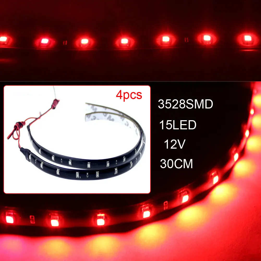 

4pcs 30cm 12V car led strip 15LED Waterproof Car led Flexible Strip Daytime Running Lights For Car Auto Bike Motorcycle Truck