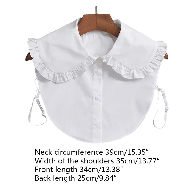 

Women Sweet Lolita Doll Decorative False Fake Collar Large Lapel Ruffles Trim Button Down Detachable Half Shirt Dickey