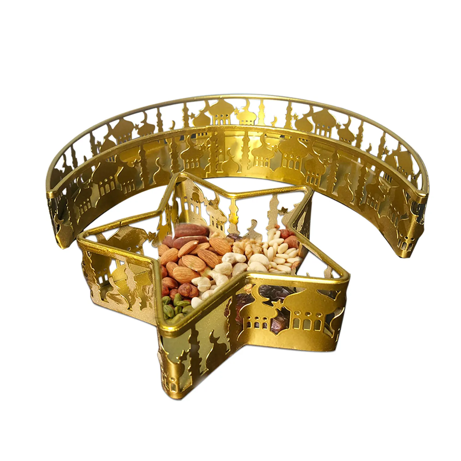 

Metal Eid Mubarak Decoration for Home Islamic Ramadan Kareem Muslim Party Decor Food Tray Gifts Dinner Plate Dessert