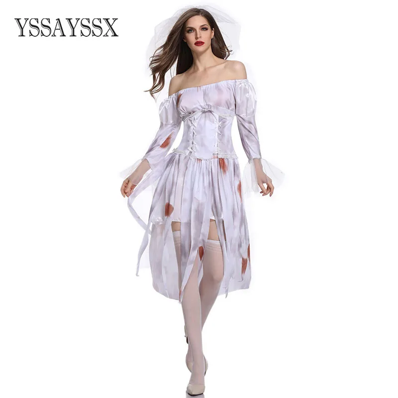 YSSAYSSX Хеллоуин костюм привидение невесты платье женские зомби вампир косплей