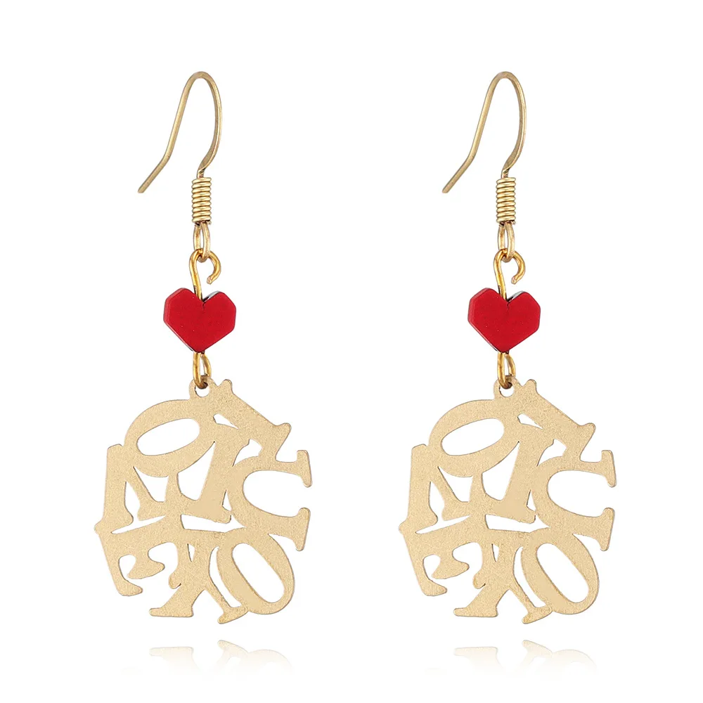 

I LOVE YOU Wordart Letter Earrings for Women French Romance Red Heart Fine Copper Initial Earrings High Jewellery Free Shipping