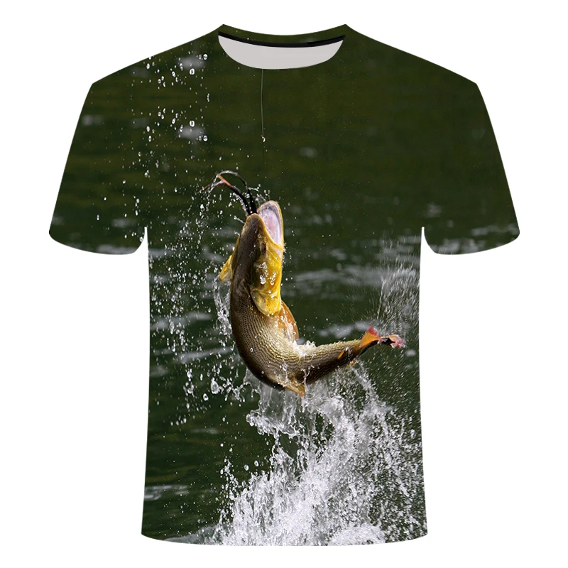 

Summer 2021 cute 3d carp fishing everywhere Harajuku T-shirt Fashion short-sleeved summer shirt Unisex streetwear print T-shirt