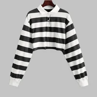 polo striped tunic slim crop 2021 fashion long sleeve women t shirt turn down collar 2021 new spring fall harajuku elastic top