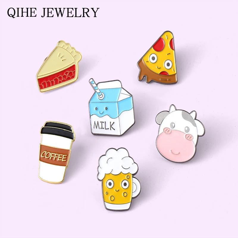 

Cartoon Food Enamel Pins Badge Milk Coffee Bread Sandwich Brooches for Women Cute Backpacks Lapel Pin Jewelry Gift Wholesale