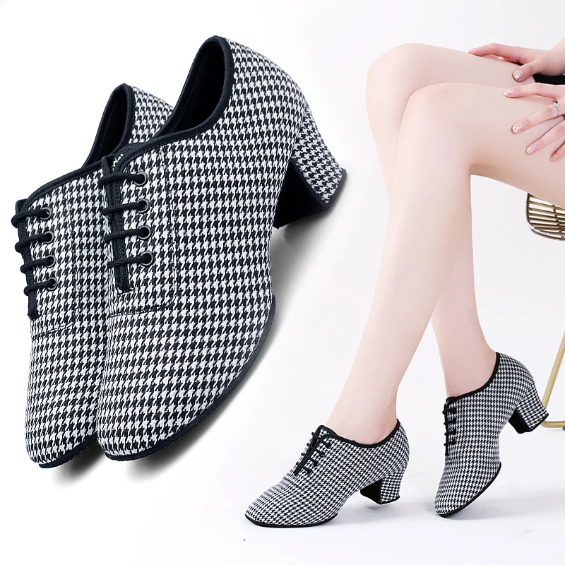 

USHINE BD65 heel 5cm Soft Oxford cloth ChaCha teacher dance shoes ballroom dancing printing Latin ballet dance shoes woman