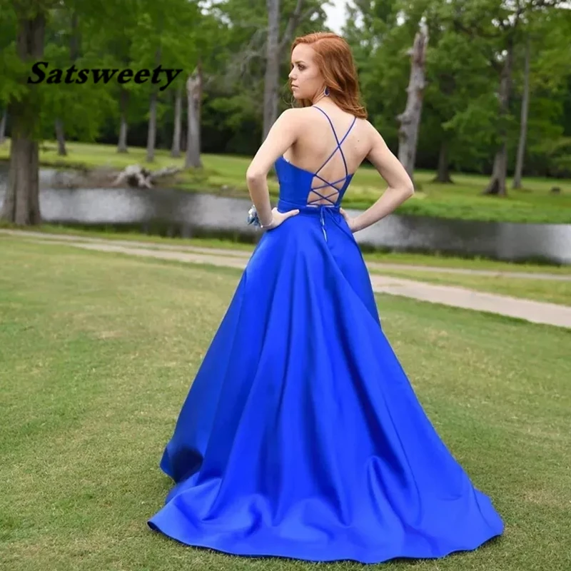 Королевский синий цвет Туфли на выпускной из сатина вечерние платья платье vestido de