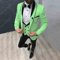 custom made groomsmen shawl lapel groom tuxedos lime greenblack men suits wedding best man jacketpantsbow tievest c642