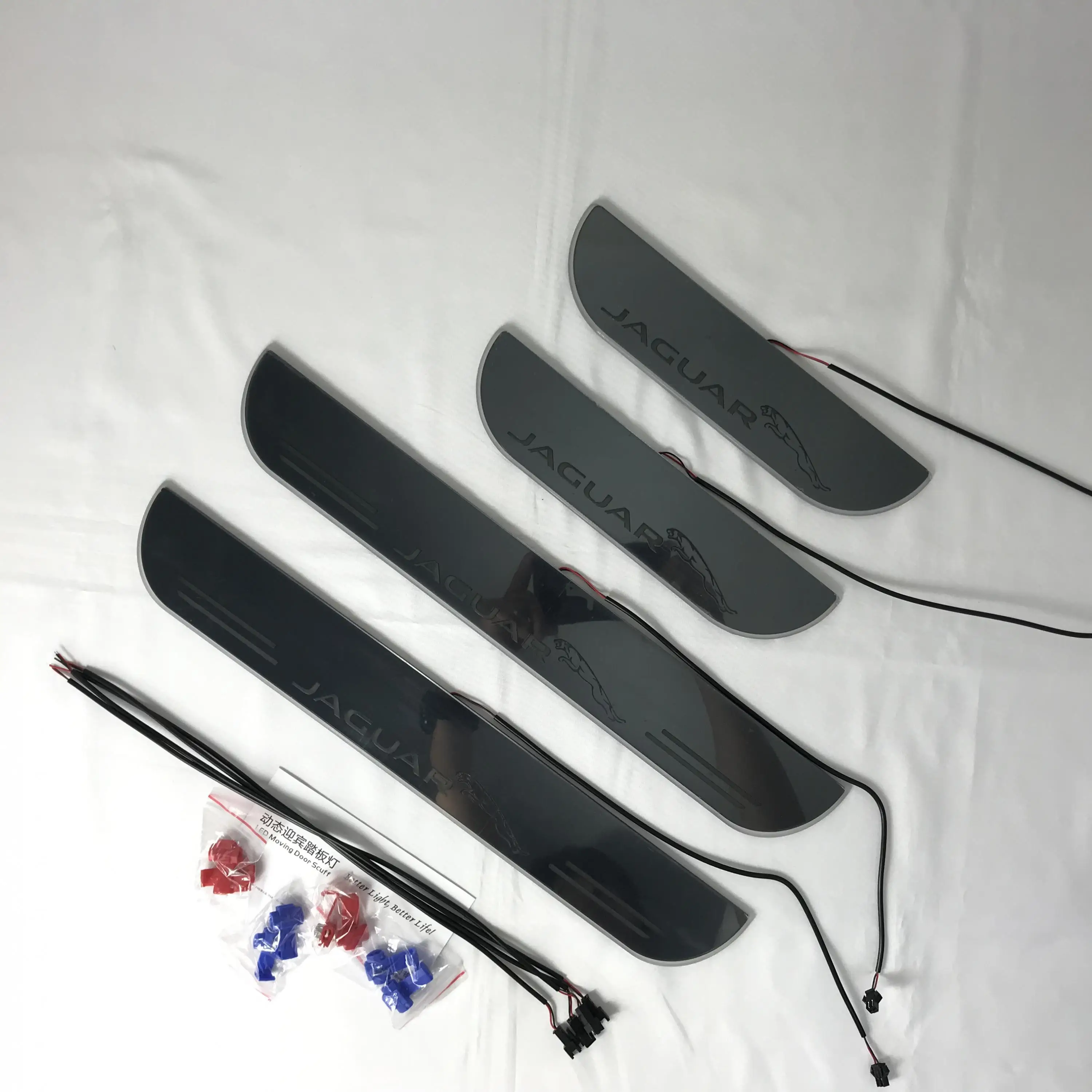 

Osmrk led moving door scuff for jaguar xf dynamic door sill plate flat lining overlay flow/fixed light, 4pcs