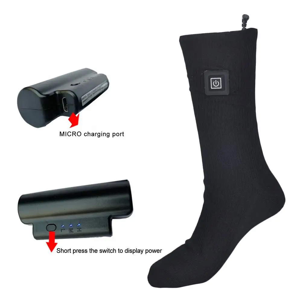 2200mAh 3.7V Button Electric Heating Socks Rechargeable Battery Powered Outdoor Skiing Cycling Warm Socks Winter Thermal Socks