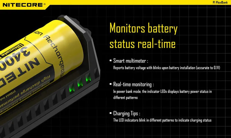 NITECORE F1 зарядное устройство 5V 1A Micro-USB внешний смарт-аккумулятор для Li-Ion IMR 26650 18650 10440 14500 батареи зарядное устройство