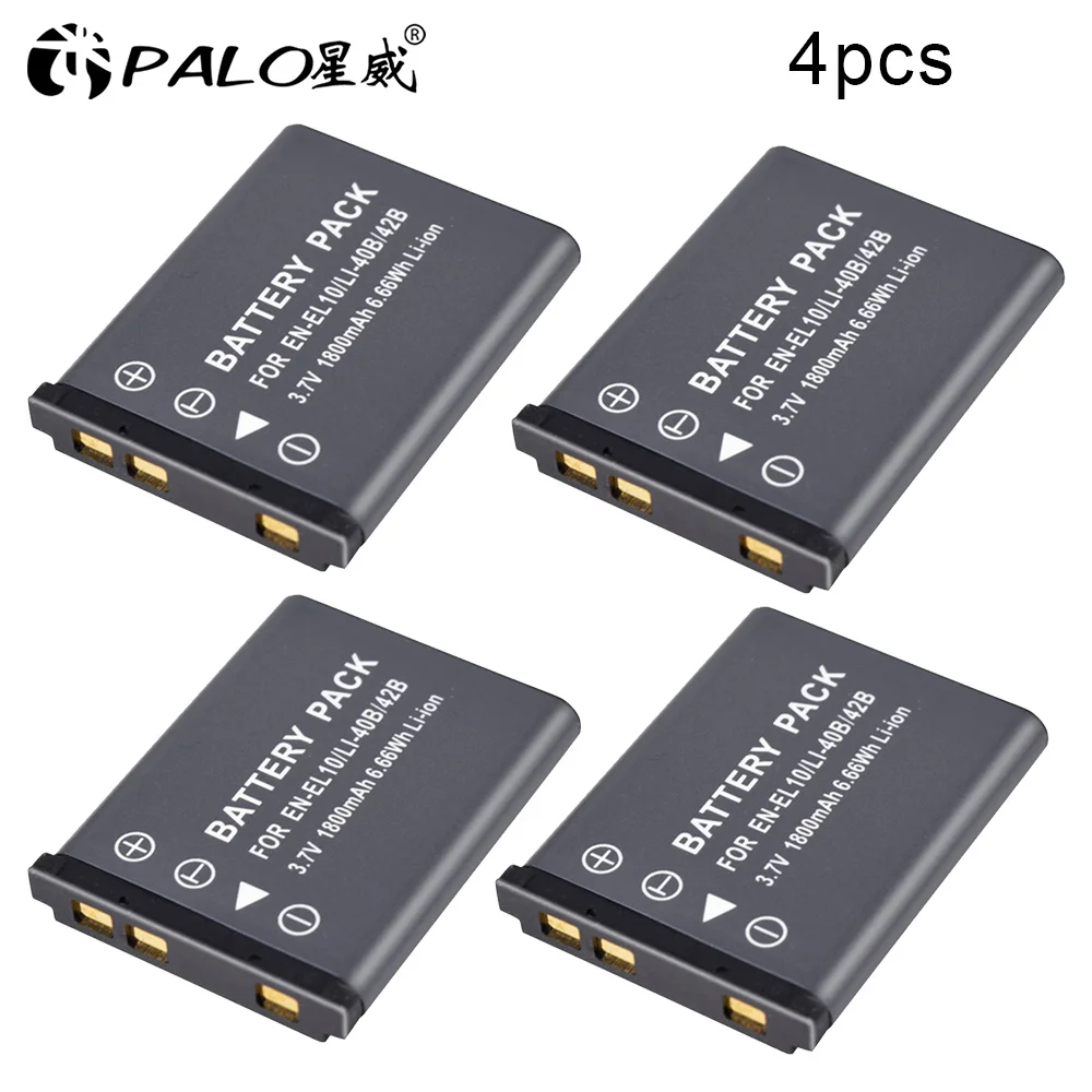 4 pcs PALO аккумуляторная батарея для цифровых фотоаппаратов EN-EL10 LI-40B 42B NP-45/80/82 3,7 V литий-ионная аккумуляторная батарея для nikon COOLPIX S60 S700 olympus D-630 с переменным фокусным расстоянием - Цвет: 4 pcs