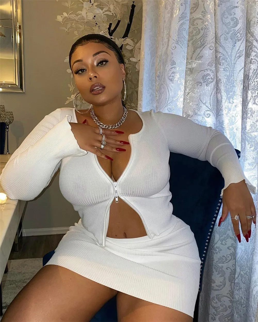 Трикотажный комплект из двух предметов с юбкой в рубчик 2020 Женский