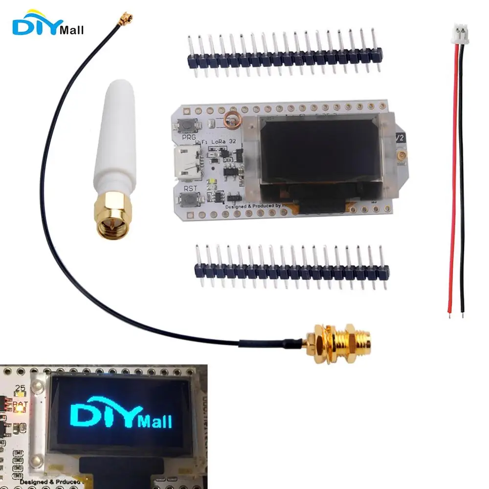 0,96 OLED ESP32 макетная плата V2 LoRa модуль приемопередатчик Wi-Fi IOT SX1276 868 МГц антенна 1,25 мм аккумулятор JST разъем