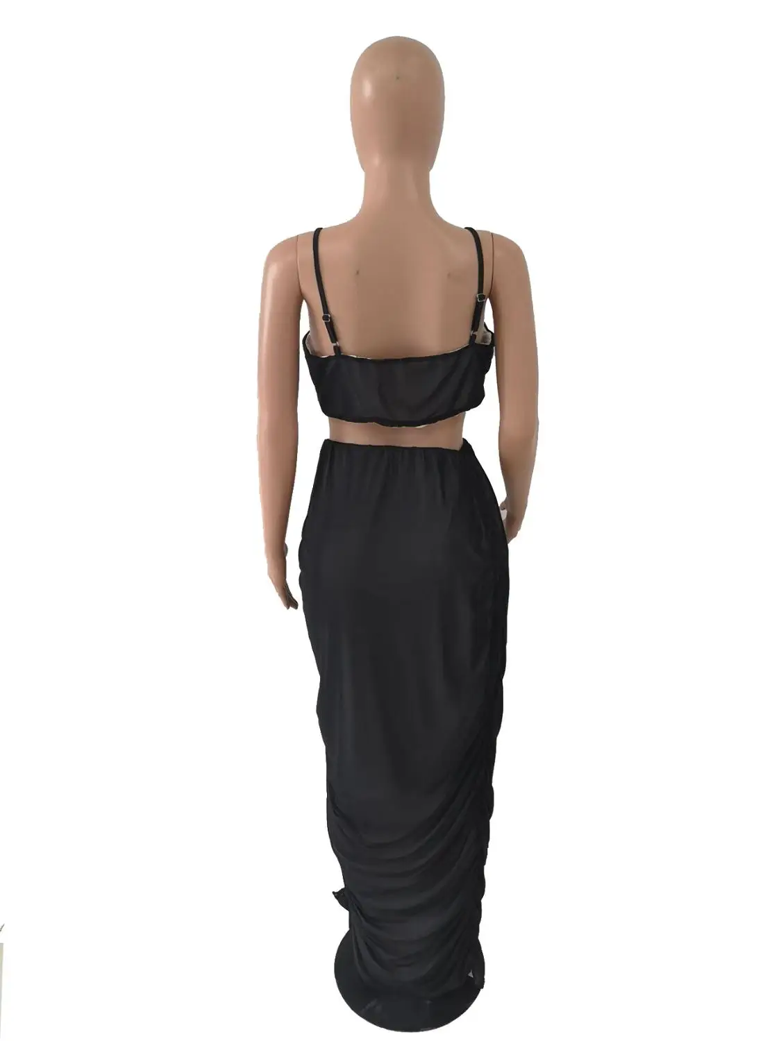 

New sexy casual solid mesh women's suit summer fashion large U-neck sleeveless bra and long skirt two piece set