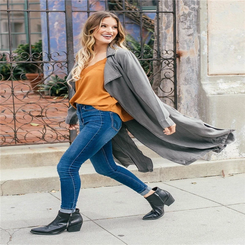 

women windbreaker 2020 autumn winter straight style commuting collar slim fit solid color casual gray cotton long sleeve fashion