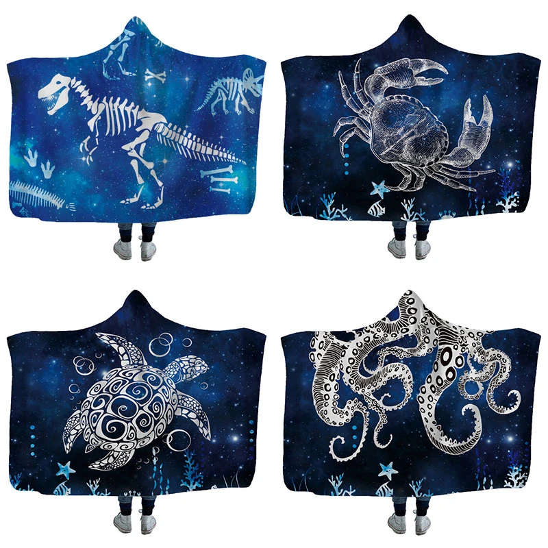 Темно-синий цвет морских существ узор теплая зимняя Толстовка одеяло для