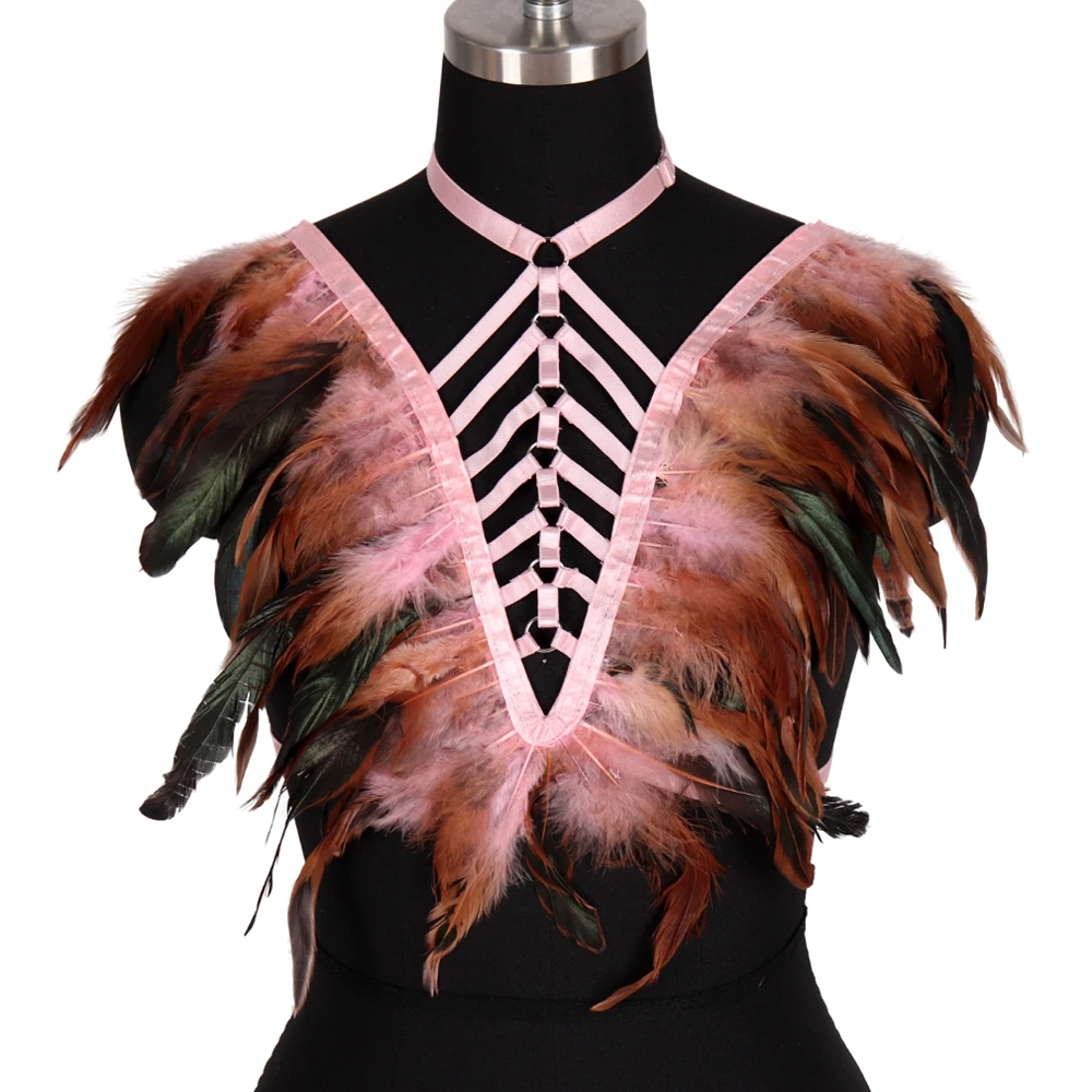 Портупея в стиле панк модная одежда бондаж с перьями экзотические аксессуары