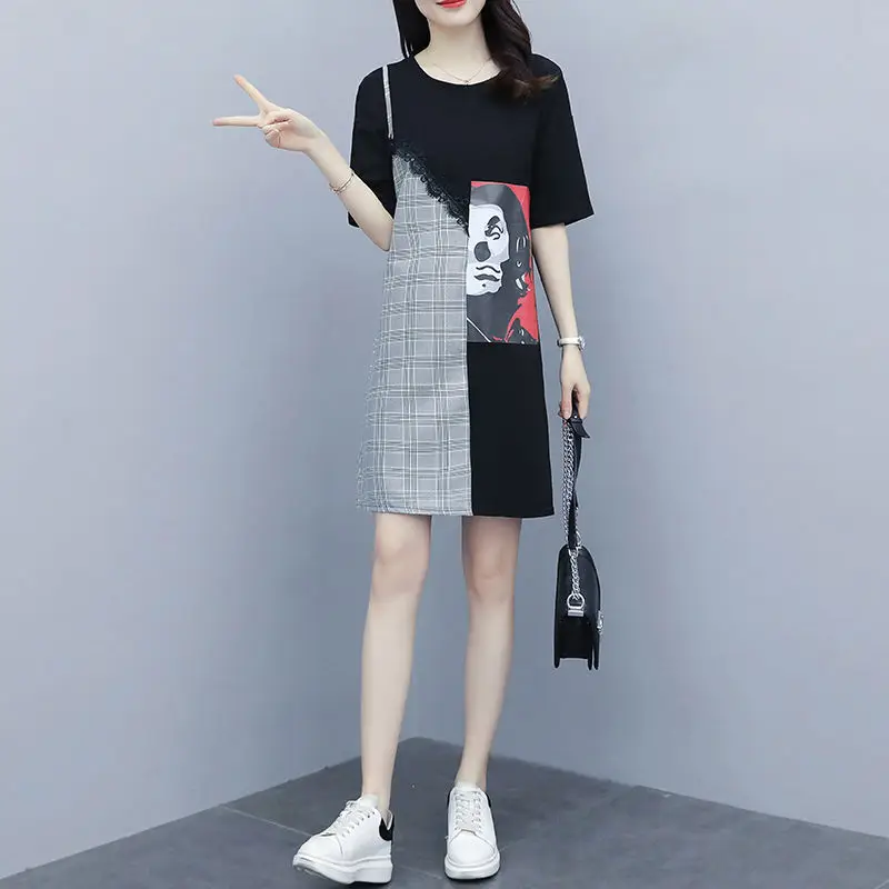 

2021 summer loose and thin straight stitched casual dress for women
