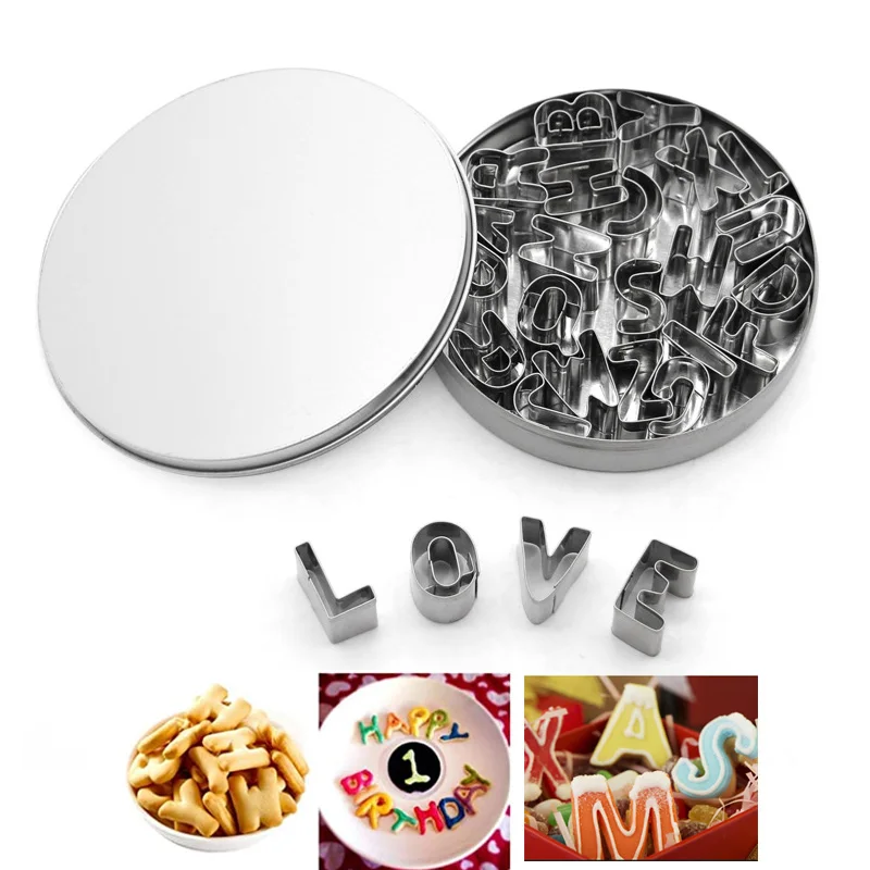 

26 шт Алфавит Набор из быстрорежущей инструментальной стали Нержавеющая сталь Fondant (сахарная) письмо фрезы для сэндвич из сахара Fondant (сахарн...