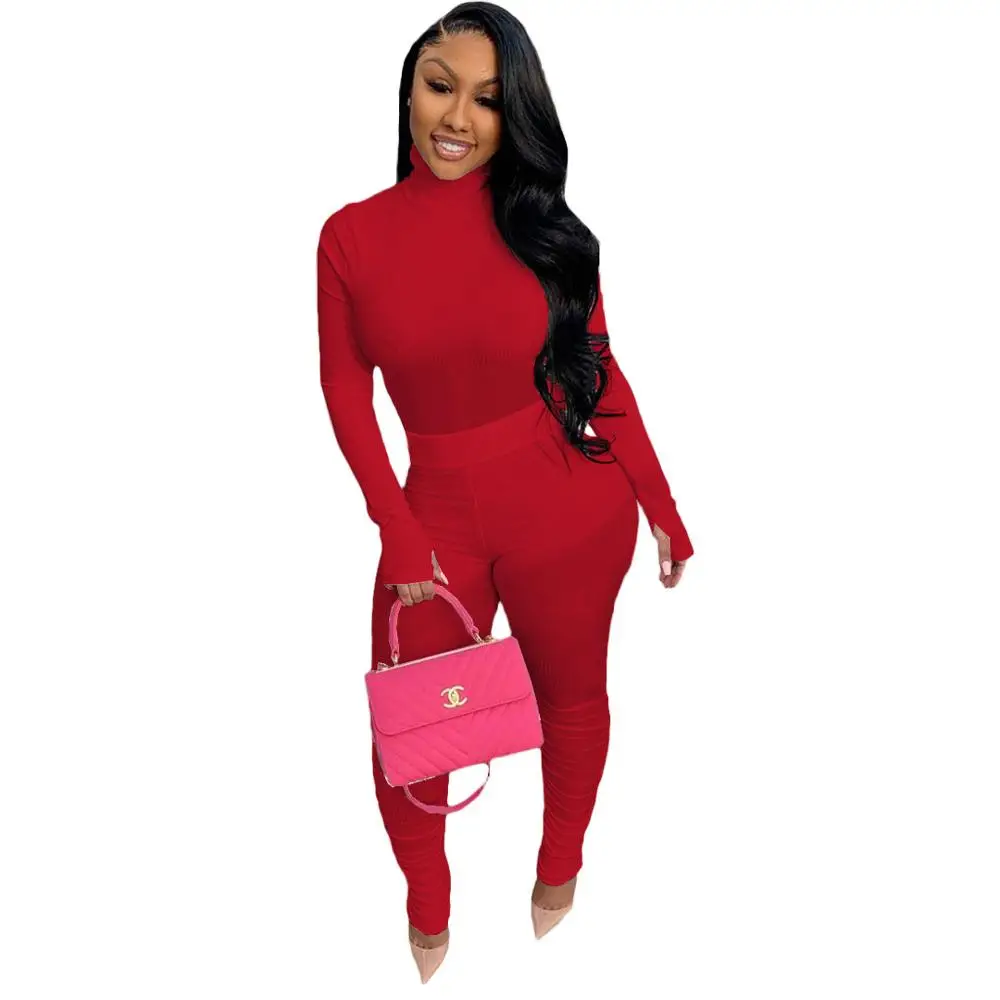 

Knitted Women Set Two Pieces Set Tracksuit Long Sleeve Sweater Tops Stacked Jogger Sweatpant Suit Outfit Matching Sets