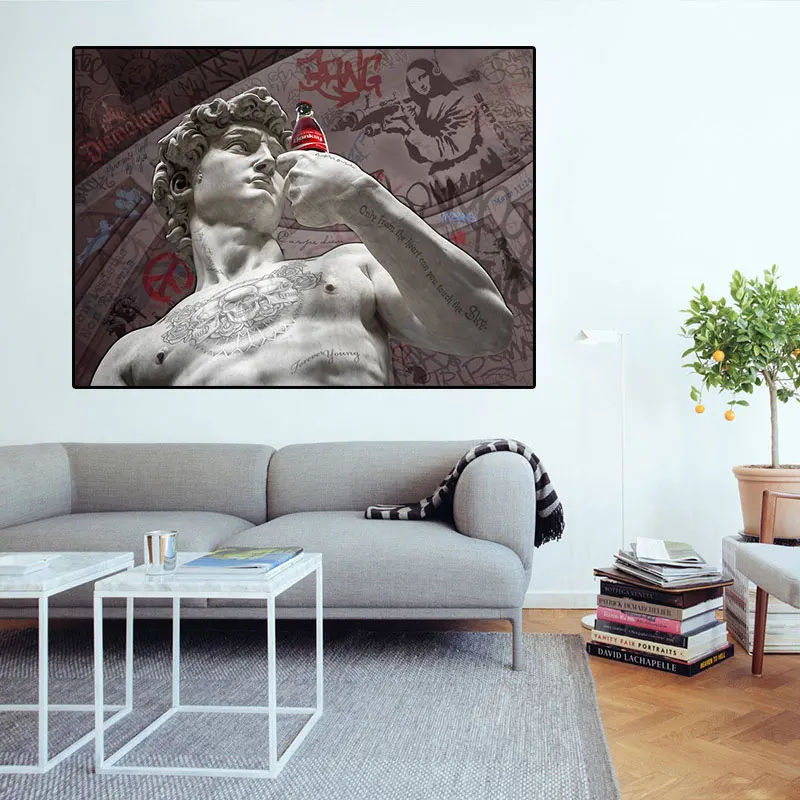 

Vintage David Figure Sculpture Black and White Canvas Painting Decor Painting Oil Painting Poster Modern Wall Art Picture Home