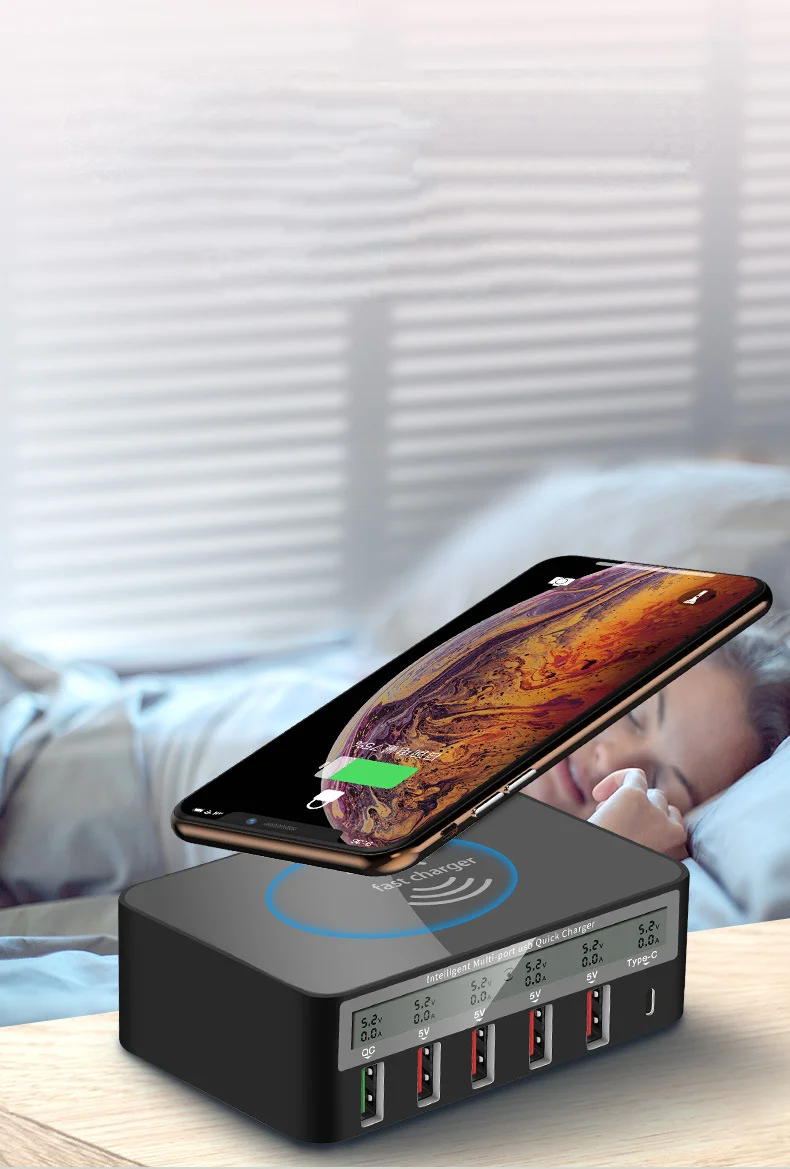 40w 6 ports usb c charger qi wireless charger for iphone11 x xs samsung xiaomi qc3 0 fast charger pd quick charging for xiaomi free global shipping