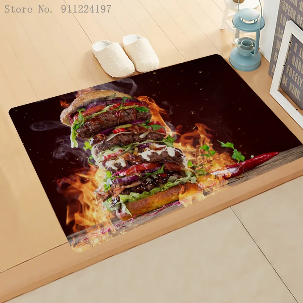 

Welcome Doormat Slip Mats 3D Hamburger Pizza Carpet for Living Room Funny Home Decoration Kitchen Bedroom Skid Carpet Floor Mat