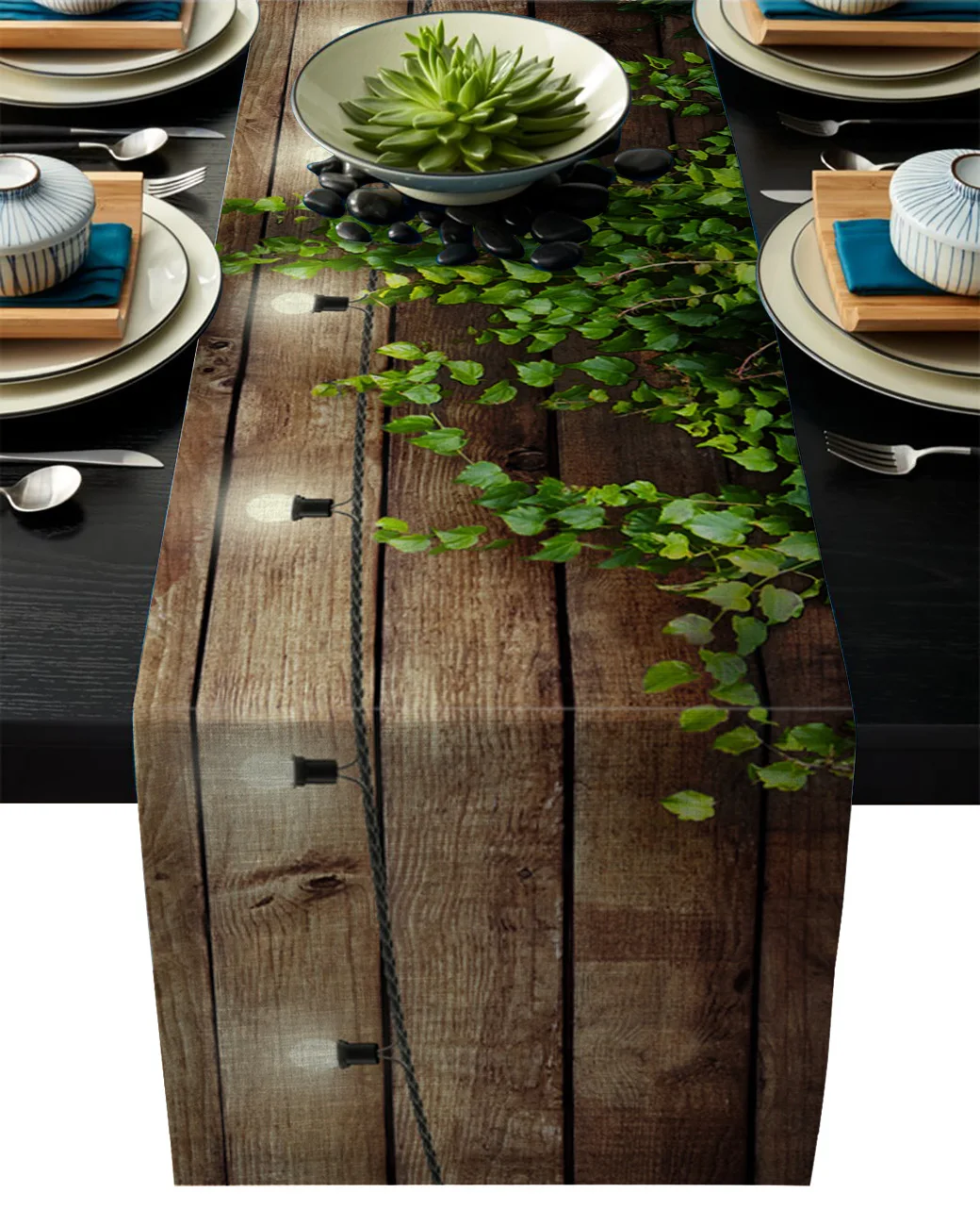 Wood Leaves Rattan Plants Brown Rustic Table Runner Home Dining Room Decor Cloth Wedding Christmas Party Runners | Дом и сад