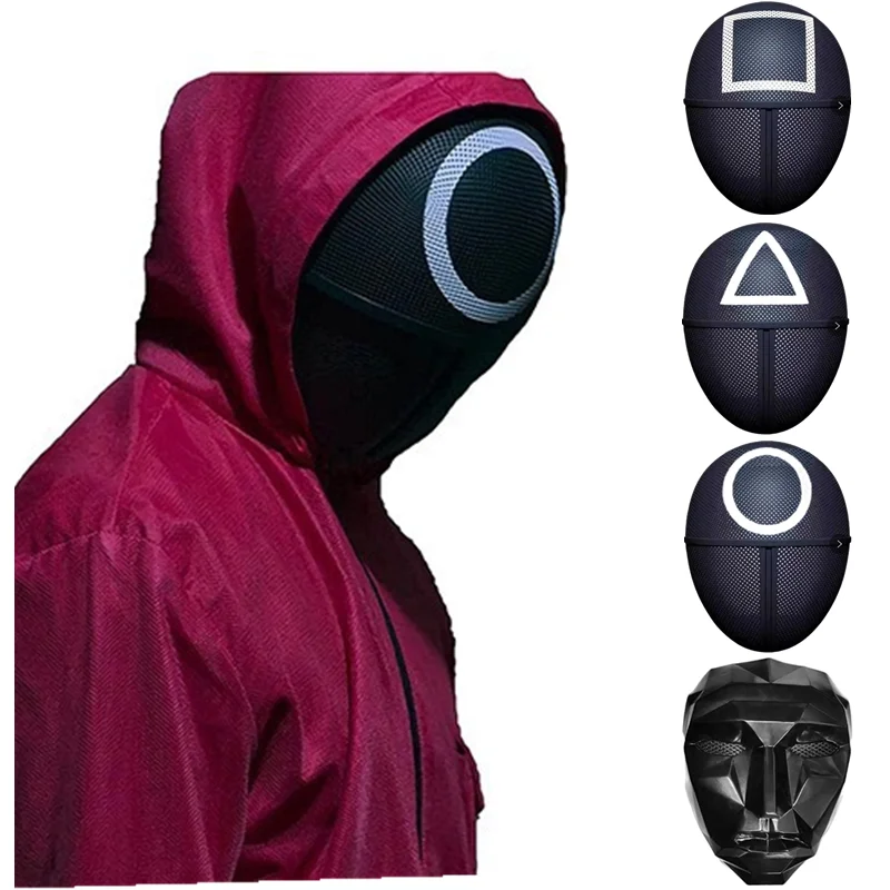 

Squid Game Mask Korean TV Series Cosplay Face Cover Square Circle Halloween Party Masquerade Costume Props Plastic Helmet Hood