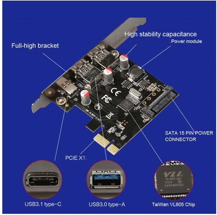 Адаптер Great-Q USB 3 1 Type-C + 2 usb 0 type-A SATA 15-контактный разъем PCI-e переходная карта PCI Express
