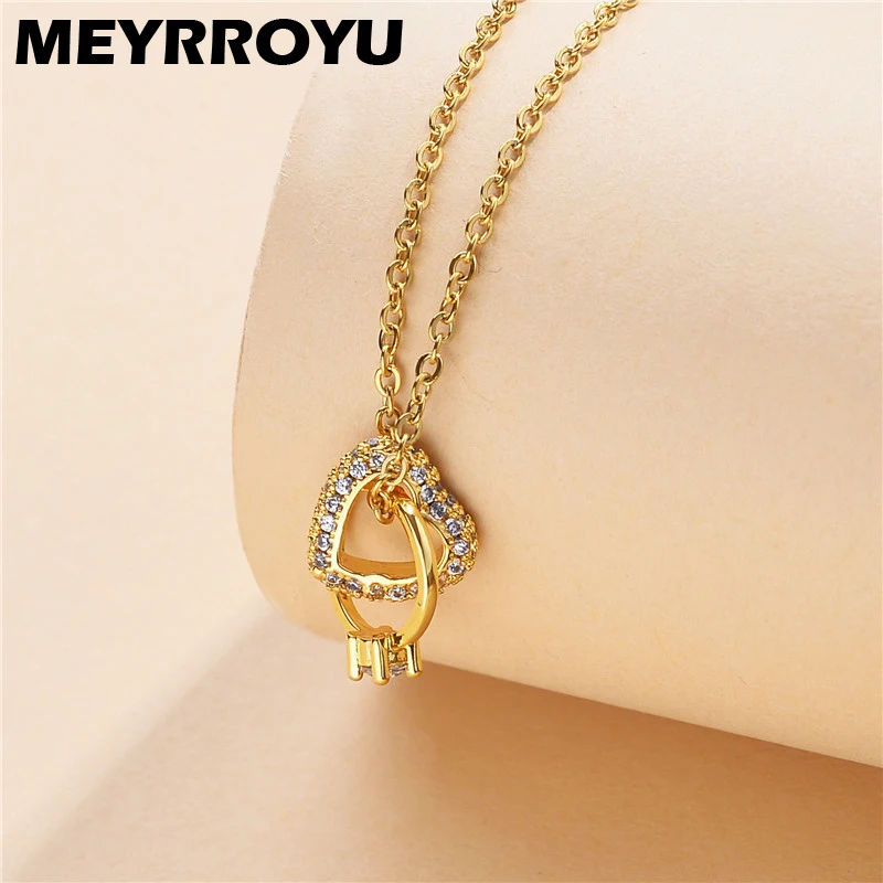 

MEYRROYU Stainless Steel Romantic Heart and Ring Zircon Pendant Necklace For Women Gift Trend Chain Fashion Jewelry Wholesale