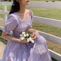 2021 fashion women purple elegantes long cottagecore vintage womens wear aesthetic summer fairy dress sukienka kawaii