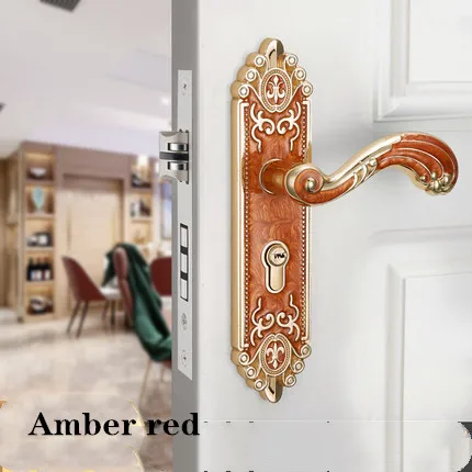 Amber red Винтажная Бесшумная дверная ручка для спальни, замок безопасности, бесшумный замок, мебель для межкомнатных дверей - Цвет: Amber red