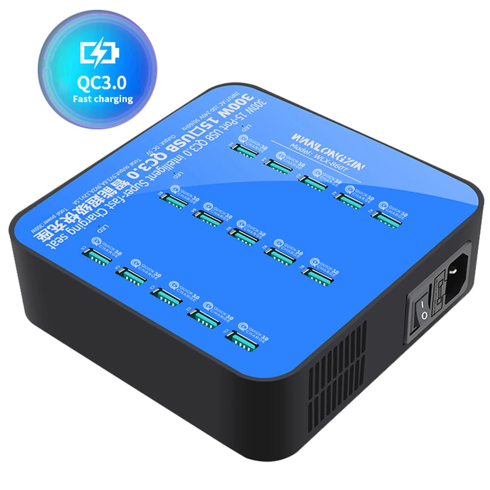 

Зарядное устройство для телефона с 15 портами, USB Qc3.0, быстрая зарядка, компоновка, станция высокой мощности, 300 Вт, усилитель для настольного а...