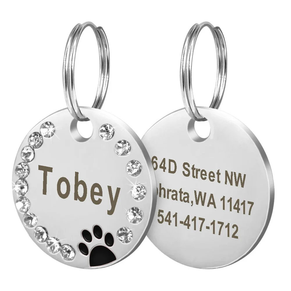 New 25mm Round Custom Engraved Dog Tag Pet Collar Accessories Cat Id Stainless Steel Bone Paw Name Tags Anti-Lost | Дом и сад