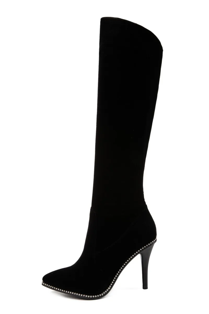 Ботфорты женские выше колена сапоги на молнии сбоку с жемчужной отделкой большие