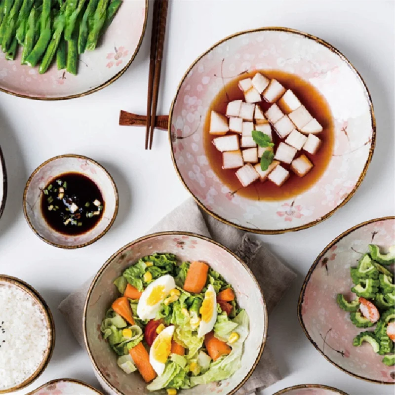 

Japanese-style Snow Sakura Ceramic Plate kitchen Tableware Sushi Salad Noodle Soup Home Dinner Dish Tray Dinnerware