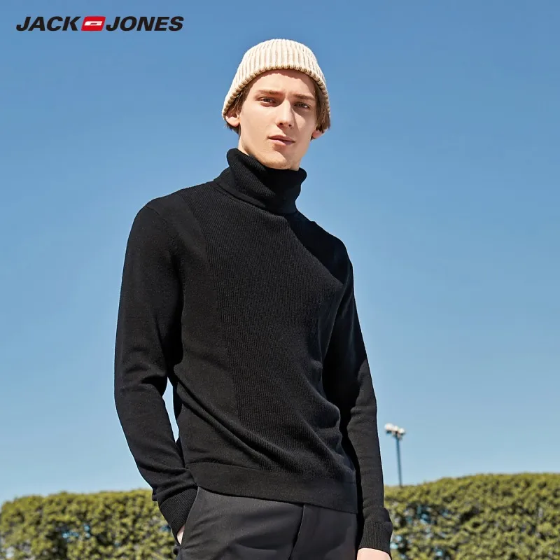 JackJones Мужской умный Повседневный светильник с длинными рукавами свитер с воротником-стойкой 219324525 - Цвет: BLACK