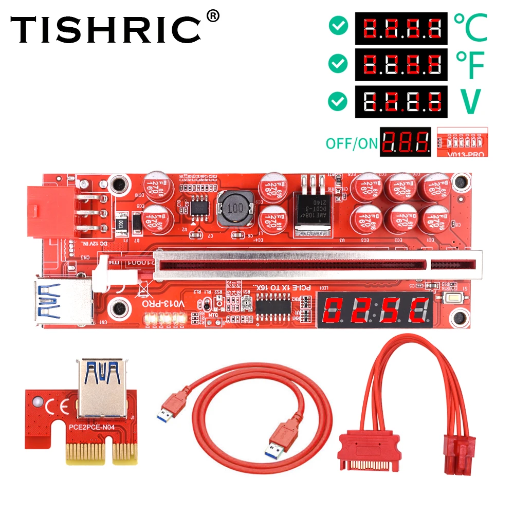 

50Pcs TISHRIC VER013 PCIR Riser 013 Pro Video Card Extender Cabo Riser SATA to 6pin Power USB 3.0 Cable For BTC Mining Miner